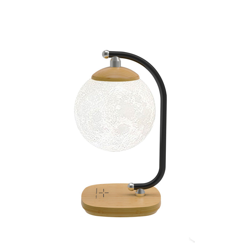 Contemporary Scandinavian ABS Moon Shade Imitation Wood Grain Base LED Table Lamp For Bedroom