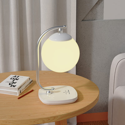 Contemporary Scandinavian ABS Moon Shade Imitation Wood Grain Base LED Table Lamp For Bedroom