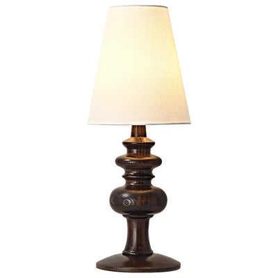 Traditional French Fabric Round Shade Solid Wood Base 1-Light Table Lamp For Bedroom