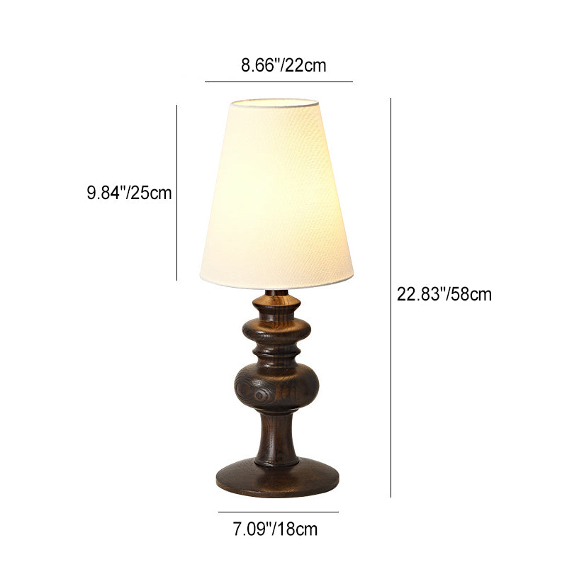 Traditional French Fabric Round Shade Solid Wood Base 1-Light Table Lamp For Bedroom