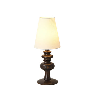 Traditional French Fabric Round Shade Solid Wood Base 1-Light Table Lamp For Bedroom