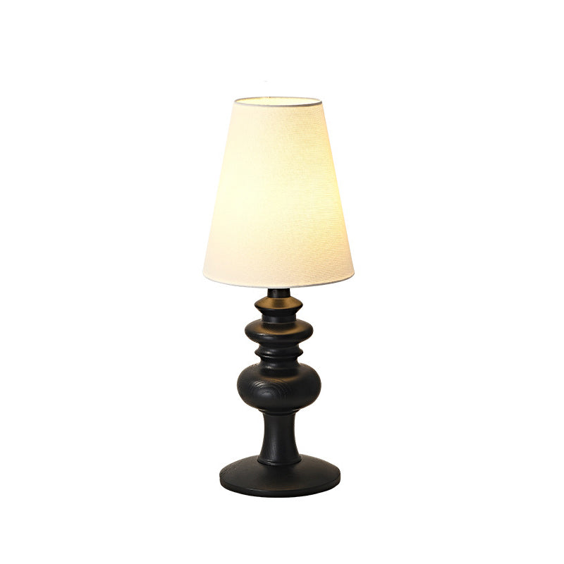 Traditional French Fabric Round Shade Solid Wood Base 1-Light Table Lamp For Bedroom