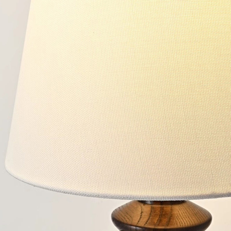 Traditional French Fabric Round Shade Solid Wood Base 1-Light Table Lamp For Bedroom