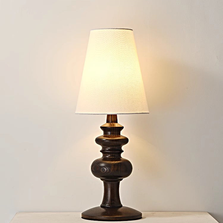 Traditional French Fabric Round Shade Solid Wood Base 1-Light Table Lamp For Bedroom