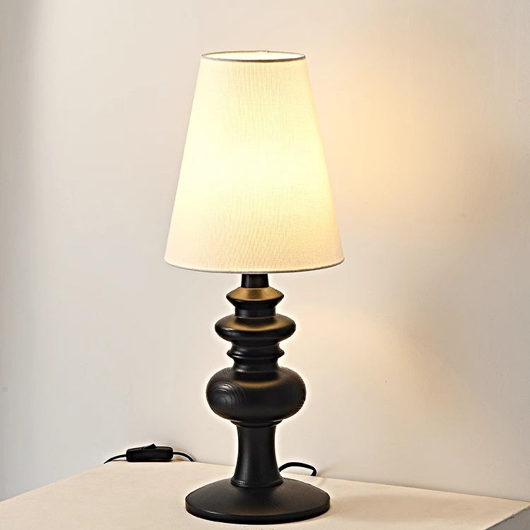 Traditional French Fabric Round Shade Solid Wood Base 1-Light Table Lamp For Bedroom