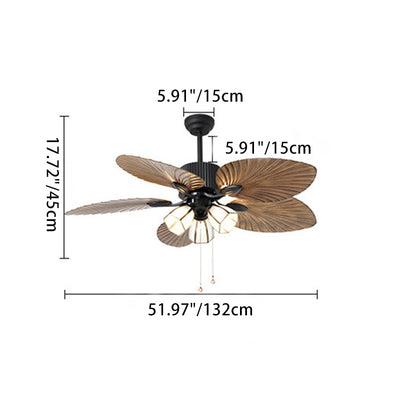 Traditional Retro Leaves Texture ABS Fan Glass Hexagonal Shade 3-Light Downrods Ceiling Fan Light For Living Room