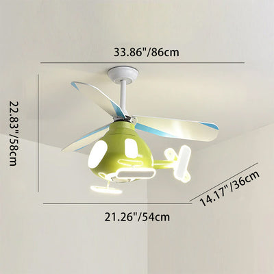 Contemporary Creative Cartoon Helicopter Iron Acrylic LED Kids Downrods Ceiling Fan Light For Bedroom