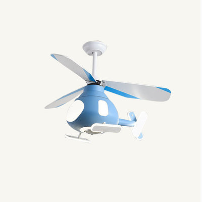 Contemporary Creative Cartoon Helicopter Iron Acrylic LED Kids Downrods Ceiling Fan Light For Bedroom