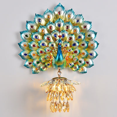 Contemporary Creative Resin Peacock Crystal Ball Shade 1-Light Wall Sconce Lamp For Living Room