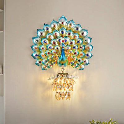 Contemporary Creative Resin Peacock Crystal Ball Shade 1-Light Wall Sconce Lamp For Living Room