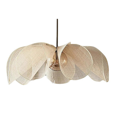 Traditional French Natural Abaca Flower Shade Hardware 1-Light Pendant Light For Dining Room