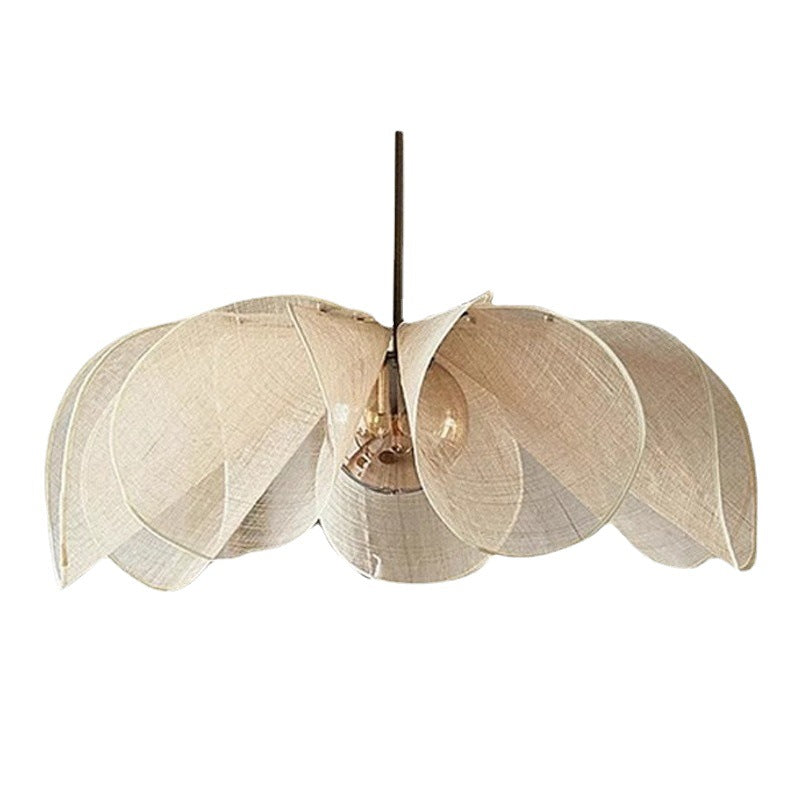 Traditional French Natural Abaca Flower Shade Hardware 1-Light Pendant Light For Dining Room