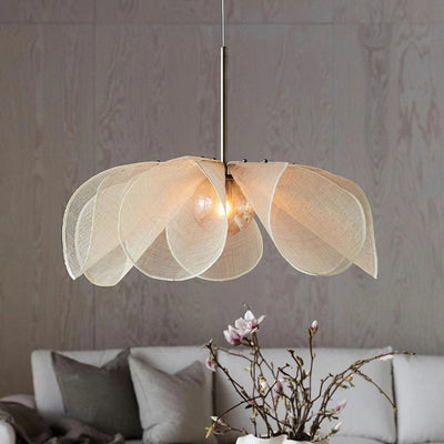 Traditional French Natural Abaca Flower Shade Hardware 1-Light Pendant Light For Dining Room