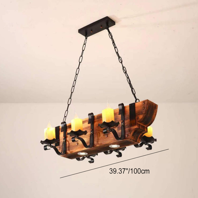 Traditional Rustic Boat Distressed Wood Iron 3/4/5/8/11-Light Chandelier Island Light For Dining Room