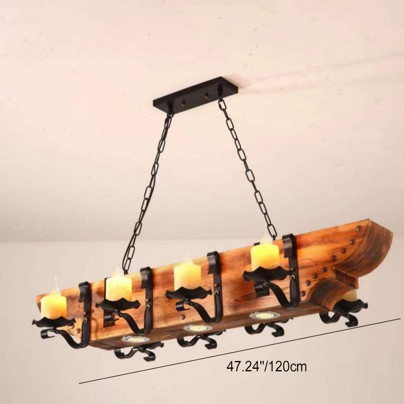 Traditional Rustic Boat Distressed Wood Iron 3/4/5/8/11-Light Chandelier Island Light For Dining Room