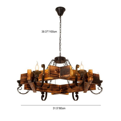 Traditional Rustic Boat Distressed Wood Iron 3/4/5/8/11-Light Chandelier Island Light For Dining Room