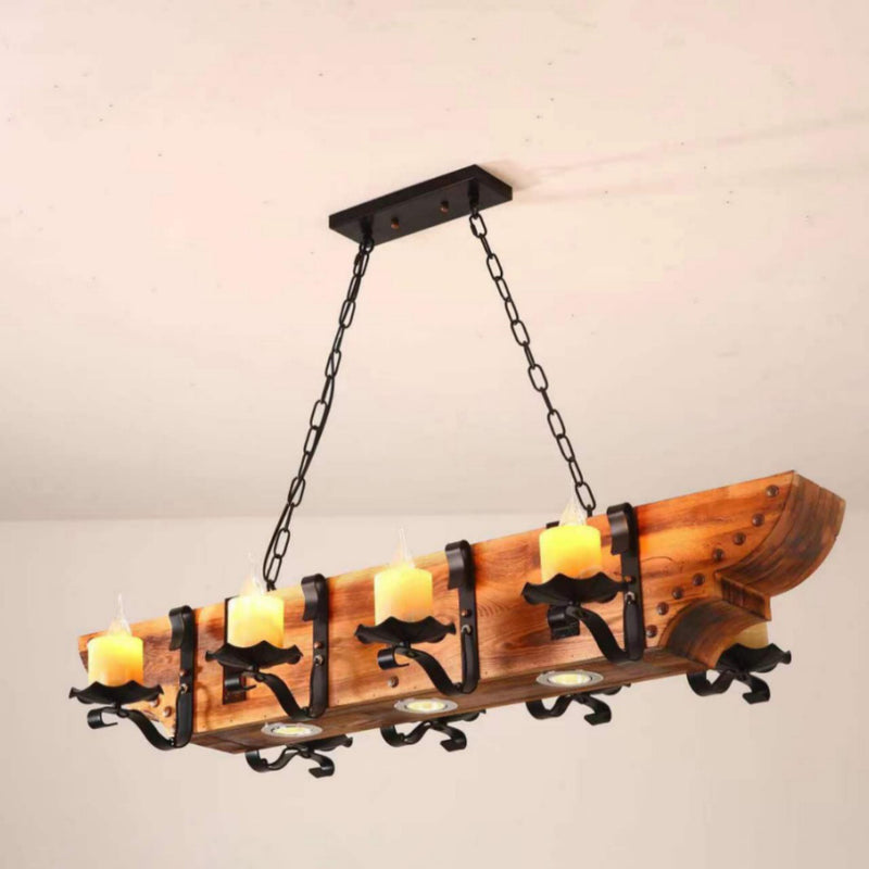 Traditional Rustic Boat Distressed Wood Iron 3/4/5/8/11-Light Chandelier Island Light For Dining Room