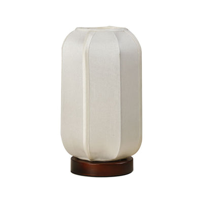 Traditional Chinese Fabric Cylinder Shade Wood Base 1-Light Table Lamp For Bedroom