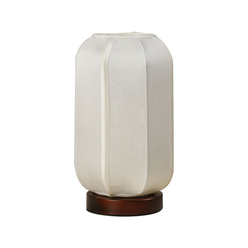 Traditional Chinese Fabric Cylinder Shade Wood Base 1-Light Table Lamp For Bedroom