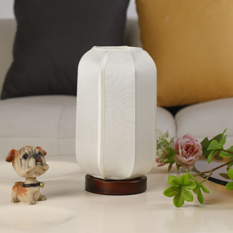 Traditional Chinese Fabric Cylinder Shade Wood Base 1-Light Table Lamp For Bedroom