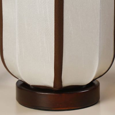 Traditional Chinese Fabric Cylinder Shade Wood Base 1-Light Table Lamp For Bedroom