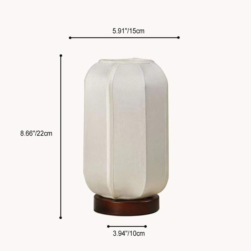 Traditional Chinese Fabric Cylinder Shade Wood Base 1-Light Table Lamp For Bedroom