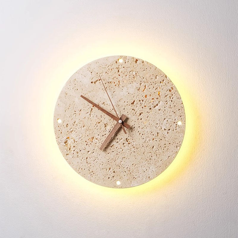 Modern Minimalist Geometric Circle Travertine Clock Design LED Wall Sconce Lamp For Living Room