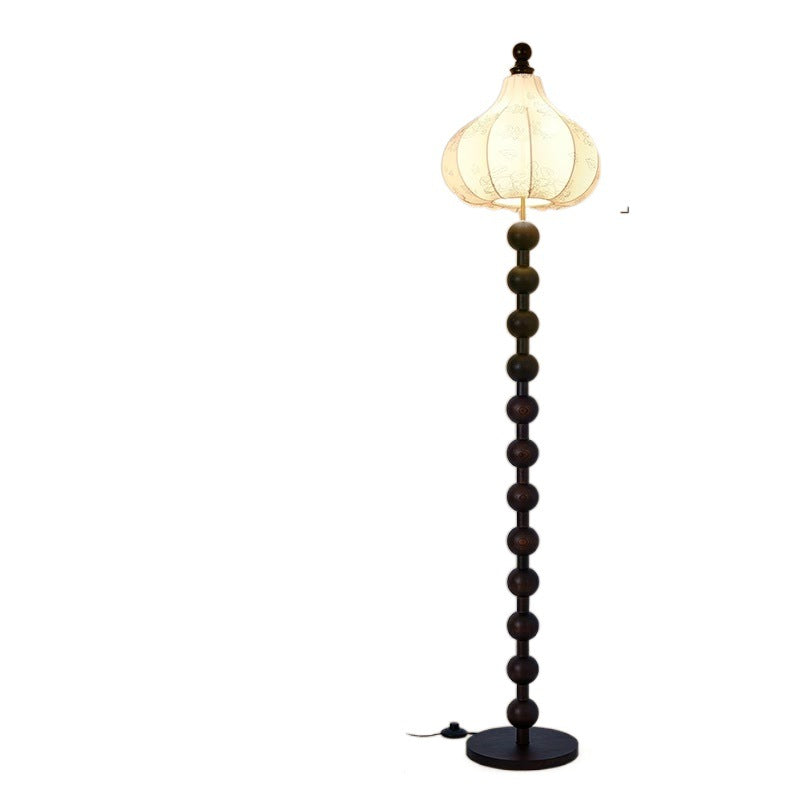 Contemporary Retro Round Fabric Shade Wooden Pole Base 1-Light Standing Floor Lamp For Home Office