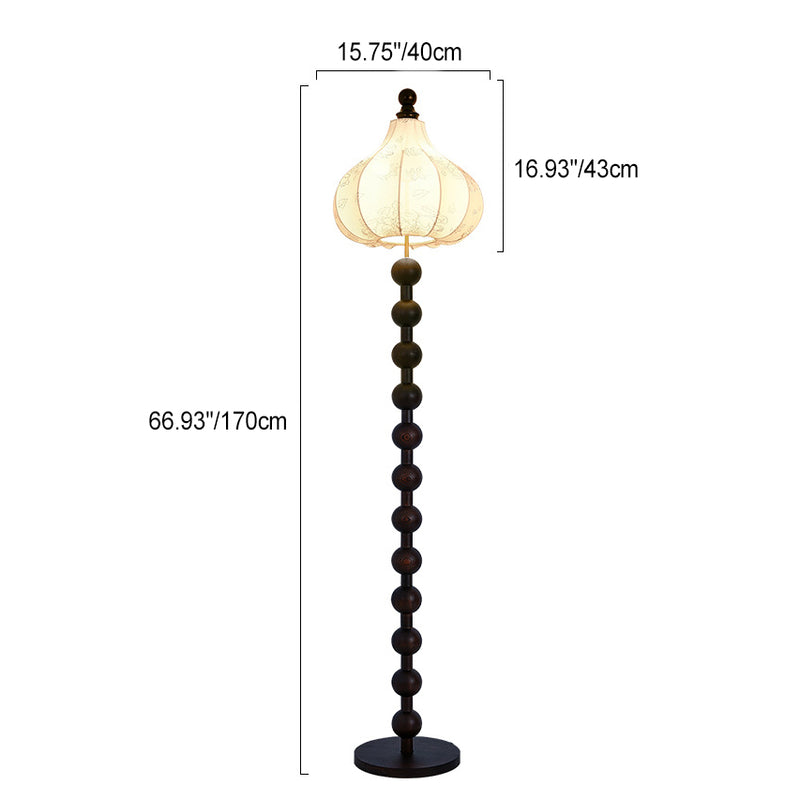 Contemporary Retro Round Fabric Shade Wooden Pole Base 1-Light Standing Floor Lamp For Home Office