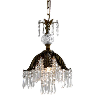 Contemporary Luxury Antique Brass Frame Crystal Tassel 1-Light Pendant Light For Dining Room