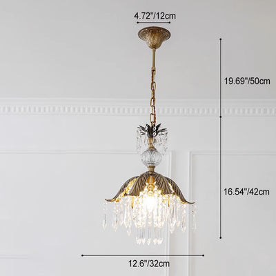 Contemporary Luxury Antique Brass Frame Crystal Tassel 1-Light Pendant Light For Dining Room