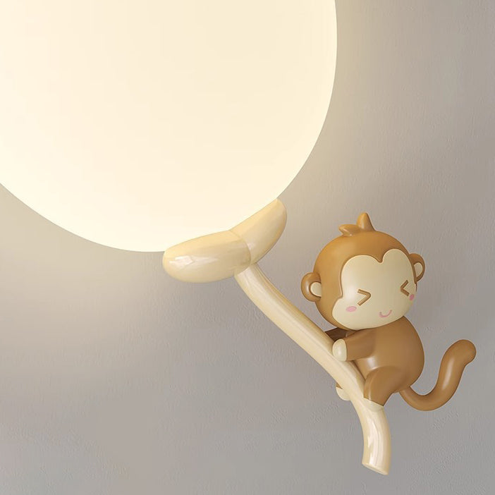 Contemporary Creative Animal Monkey Bear Iron PE Globe Shade LED Wall Sconce Lamp For Bedroom