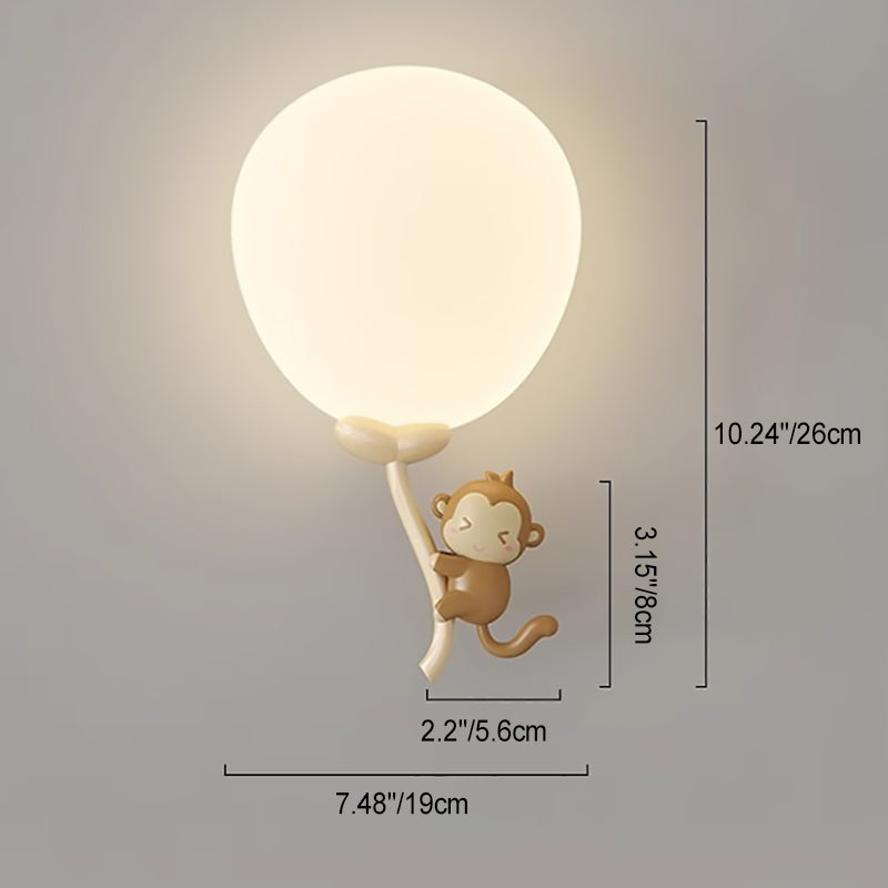 Contemporary Creative Animal Monkey Bear Iron PE Globe Shade LED Wall Sconce Lamp For Bedroom