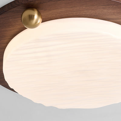 Modern Minimalist Iron Imitation Walnut Wood Grain Acrylic Round Shade LED Flush Mount Ceiling Light For Bedroom