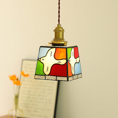 Traditional Tiffany Dove Of Peace Stained Glass Square 1-Light Pendant Light For Dining Room