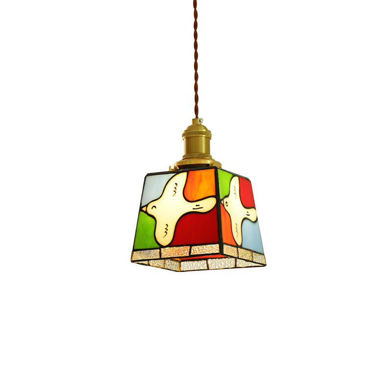 Traditional Tiffany Dove Of Peace Stained Glass Square 1-Light Pendant Light For Dining Room