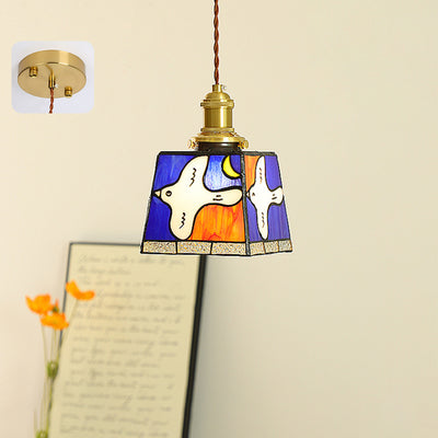 Traditional Tiffany Dove Of Peace Stained Glass Square 1-Light Pendant Light For Dining Room