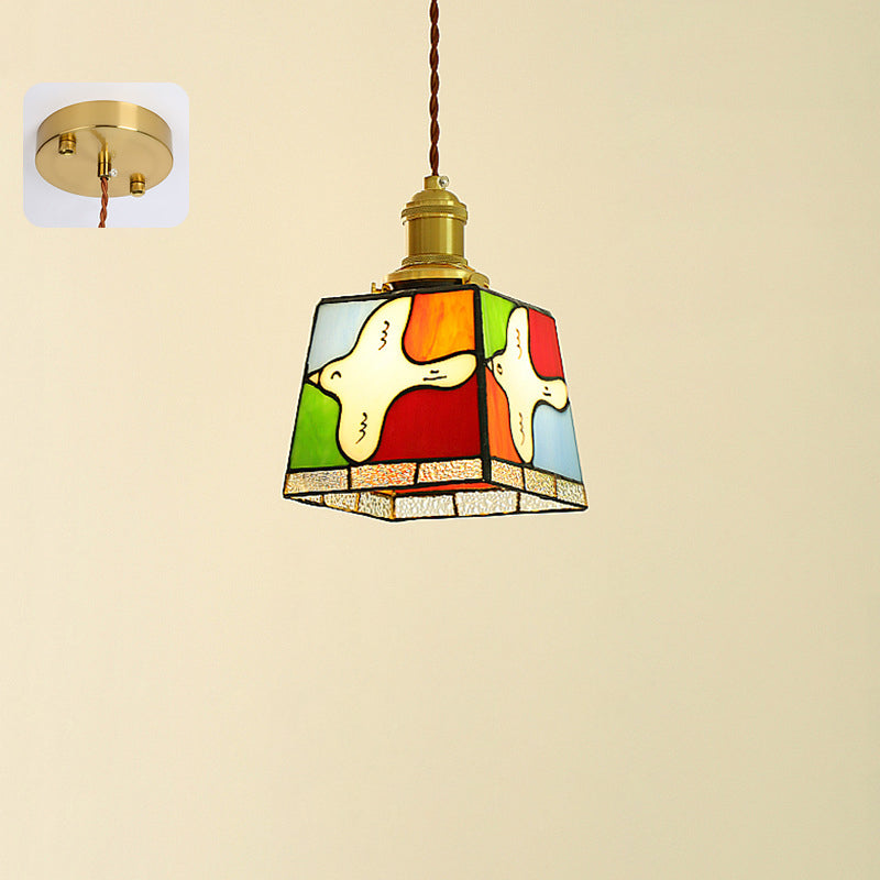 Traditional Tiffany Dove Of Peace Stained Glass Square 1-Light Pendant Light For Dining Room