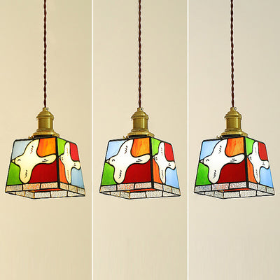 Traditional Tiffany Dove Of Peace Stained Glass Square 1-Light Pendant Light For Dining Room