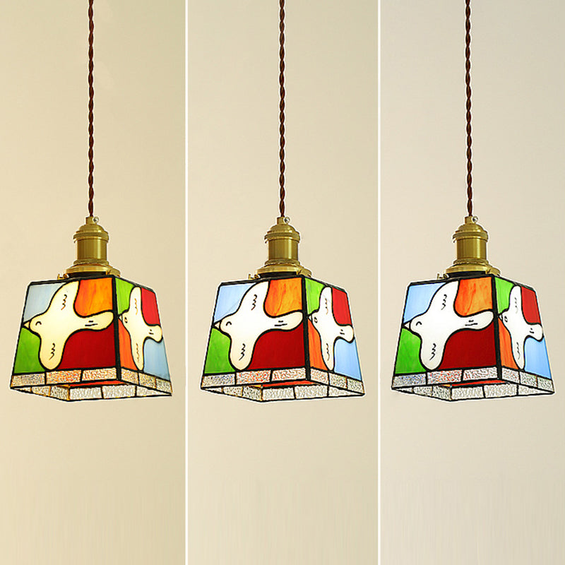 Traditional Tiffany Dove Of Peace Stained Glass Square 1-Light Pendant Light For Dining Room