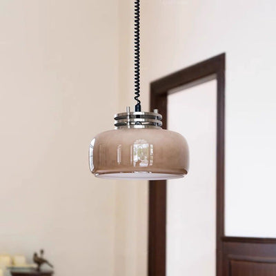 Contemporary Retro Round Glass Shade Hardware 1-Light Pendant Light For Dining Room