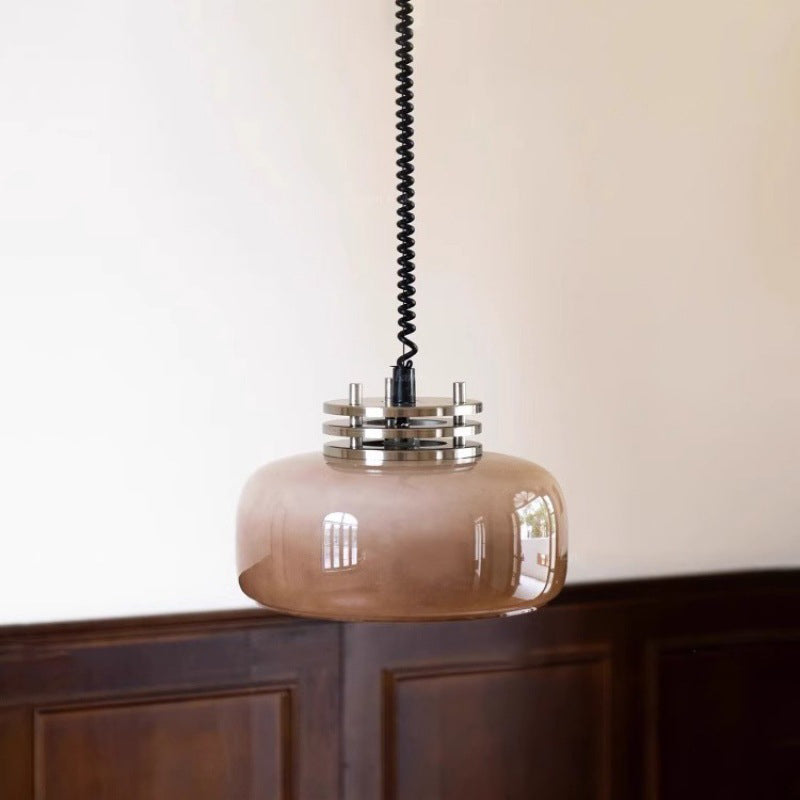 Contemporary Retro Round Glass Shade Hardware 1-Light Pendant Light For Dining Room