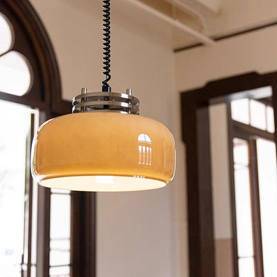 Contemporary Retro Round Glass Shade Hardware 1-Light Pendant Light For Dining Room