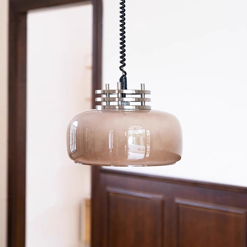 Contemporary Retro Round Glass Shade Hardware 1-Light Pendant Light For Dining Room