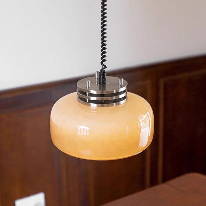 Contemporary Retro Round Glass Shade Hardware 1-Light Pendant Light For Dining Room