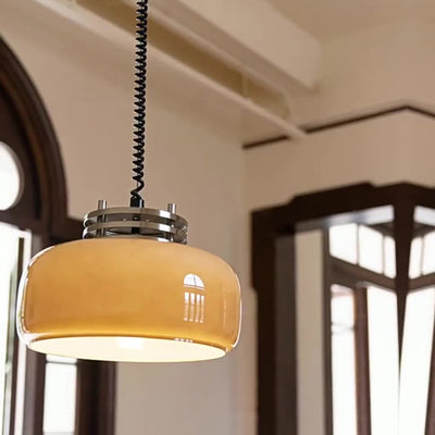 Contemporary Retro Round Glass Shade Hardware 1-Light Pendant Light For Dining Room