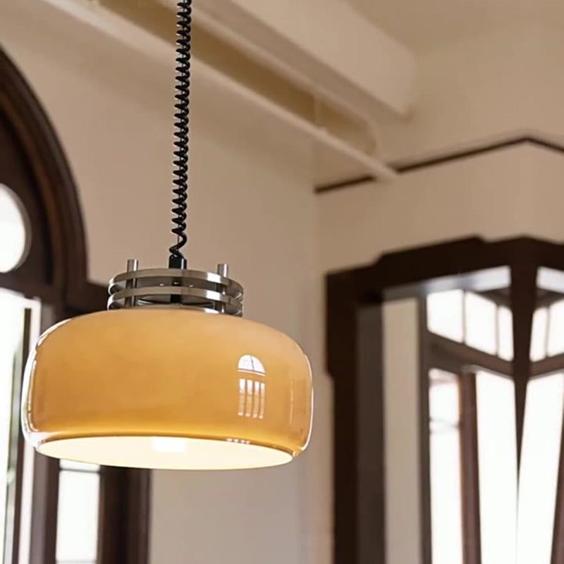 Contemporary Retro Round Glass Shade Hardware 1-Light Pendant Light For Dining Room