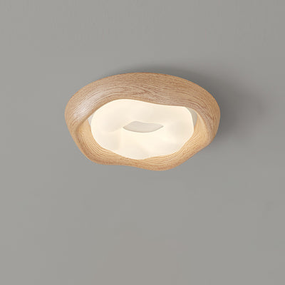 Contemporary Simplicity Curved Iron PE Imitation Wood Grain LED Flush Mount Ceiling Light For Bedroom