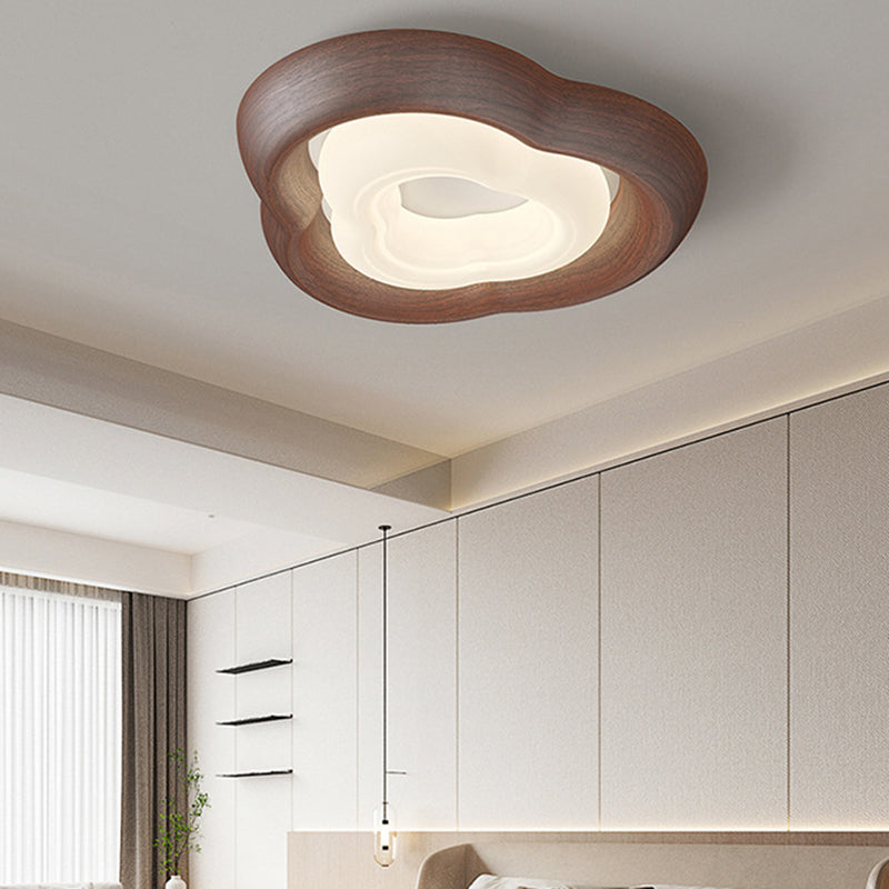 Contemporary Simplicity Curved Iron PE Imitation Wood Grain LED Flush Mount Ceiling Light For Bedroom