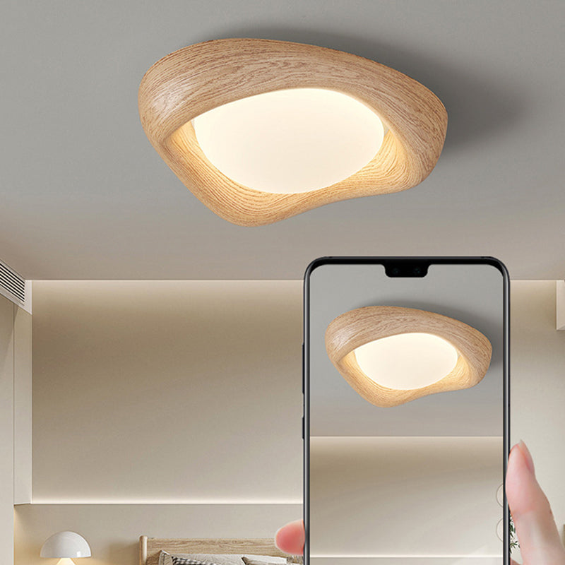 Contemporary Simplicity Curved Iron PE Imitation Wood Grain LED Flush Mount Ceiling Light For Bedroom